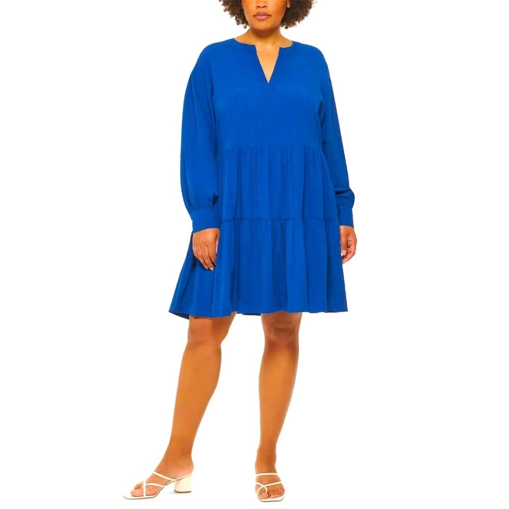 CALVIN KLEIN NWT Royal Blue Tiered A-Line Dress Size 14 Pockets